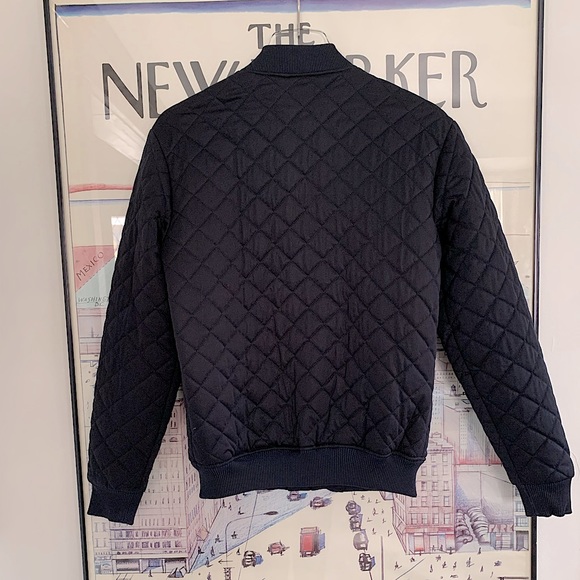 Zara navy diamond quilted bomber with pockets size Small - Picture 2 of 9